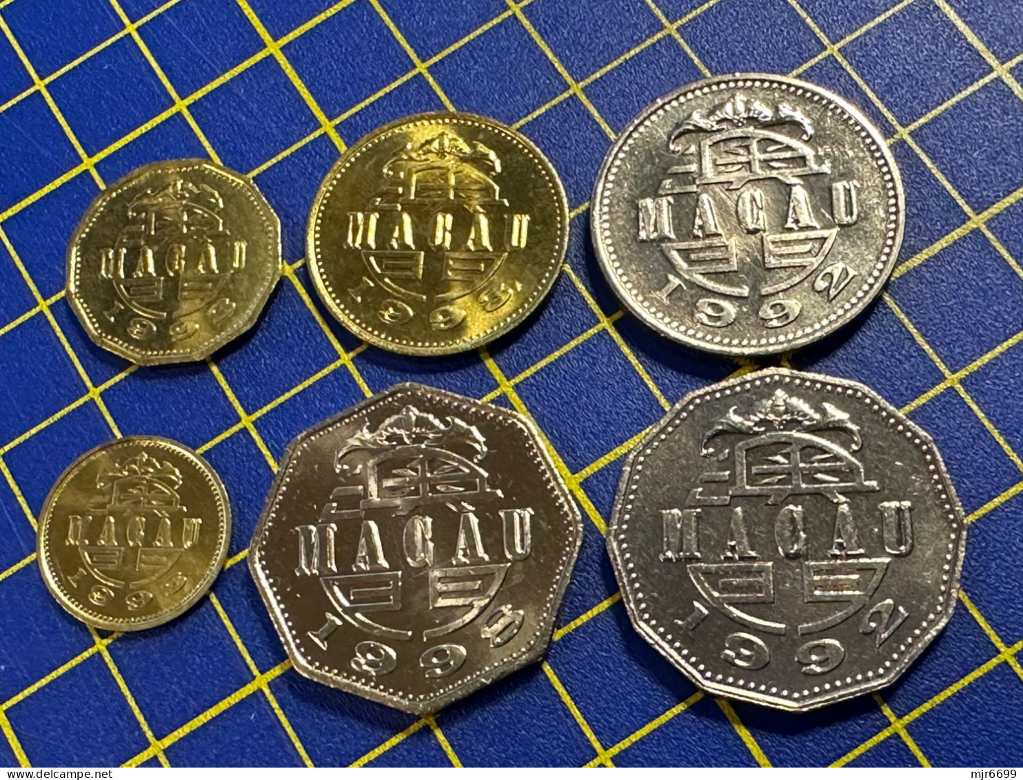 MACAU FIRST ISSUE COINS COLLECTION OF 1993/10A+20A+50A; 1992/1P+5P; & 1998/2P, ALL ALMOST UNC - Macao