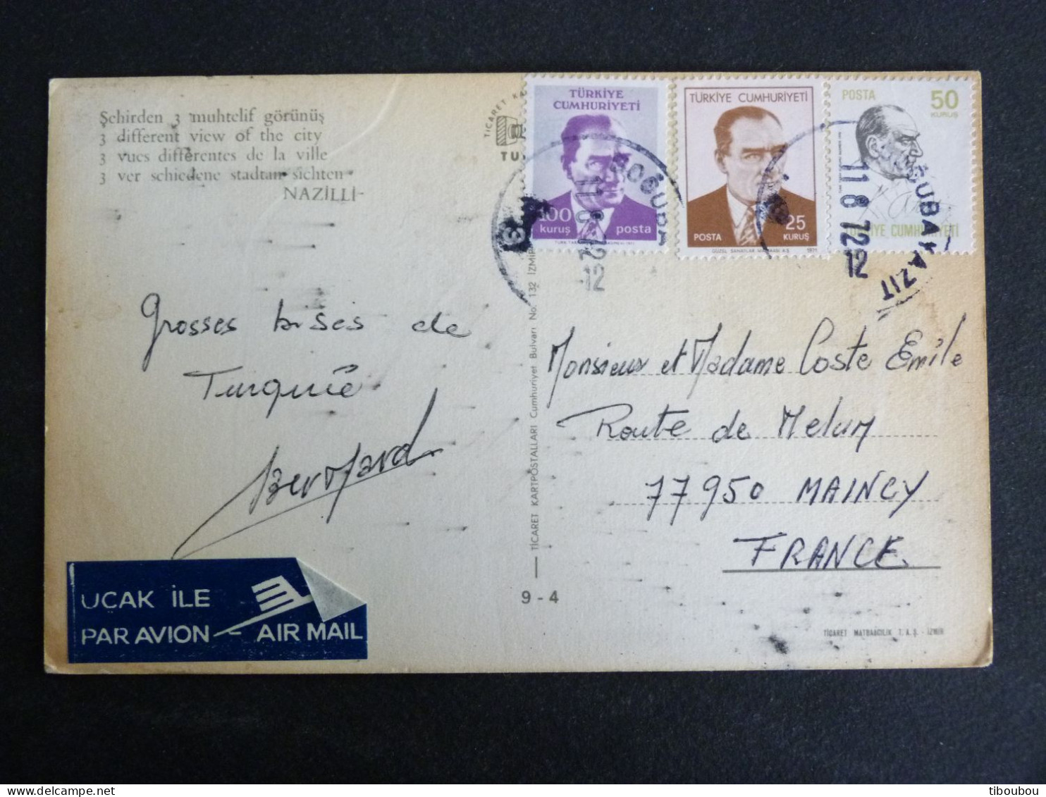 TURQUIE TURKIYE AVEC YT 1995 1996 1937 MUSTAPHA KEMAL ATATURK - NAZILLI - Lettres & Documents