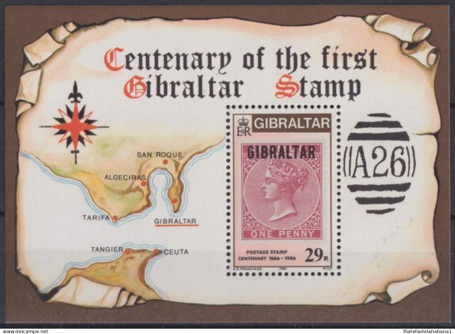 F-EX42636 GIBRALTAR MNH 1986 CENTENARY OF FIRST STAMPS MAP. - Rowland Hill
