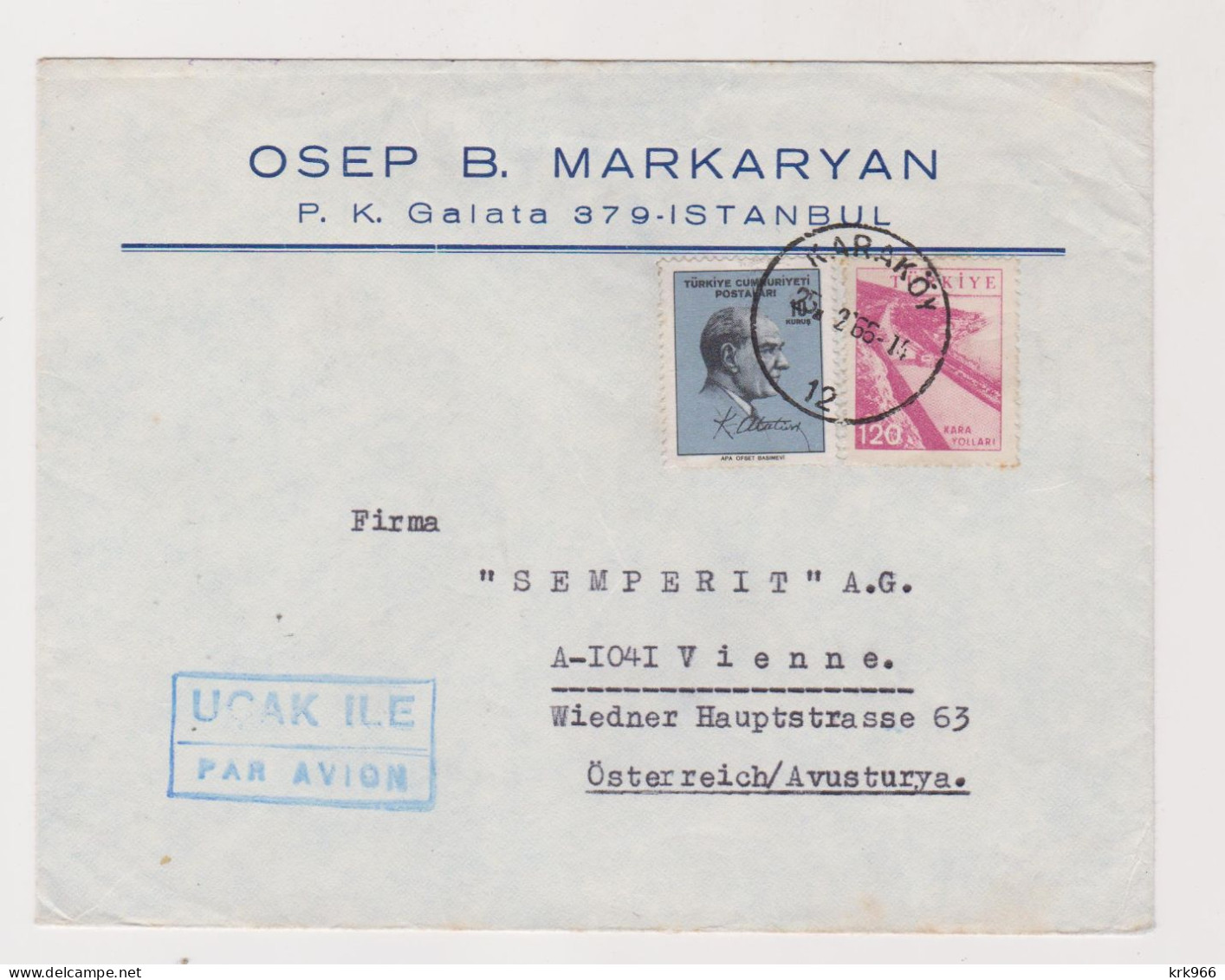 TURKEY 1966 KARAKOY Airmail Cover To Austria - Briefe U. Dokumente