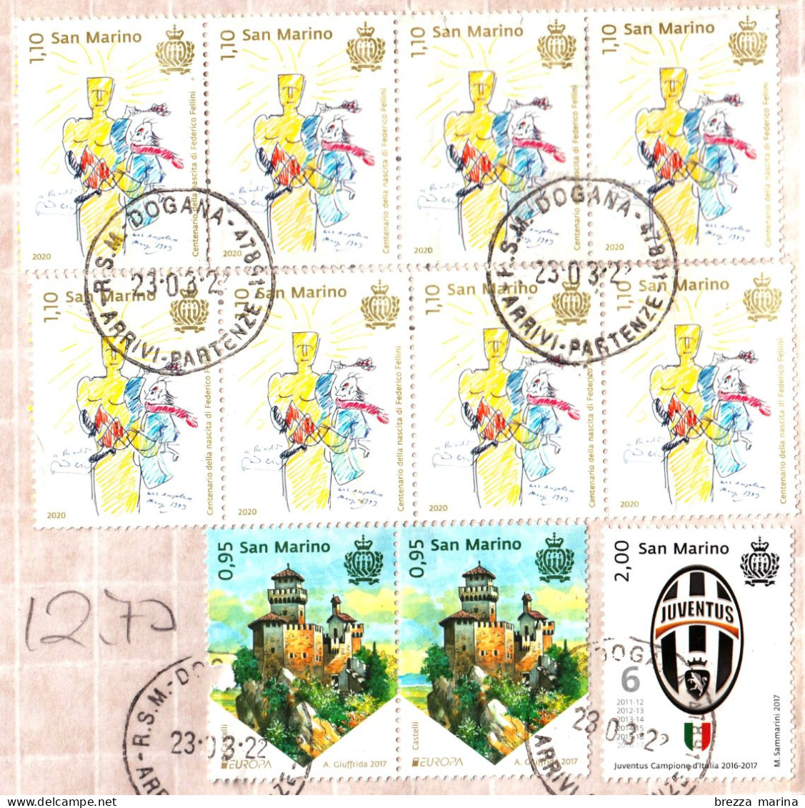 SAN MARINO - Storia Postale - Busta Del 2022 - ( 2020 - Fellini, 1.10 - 2017 - Juventus , 2.00 ... ) - Brieven En Documenten