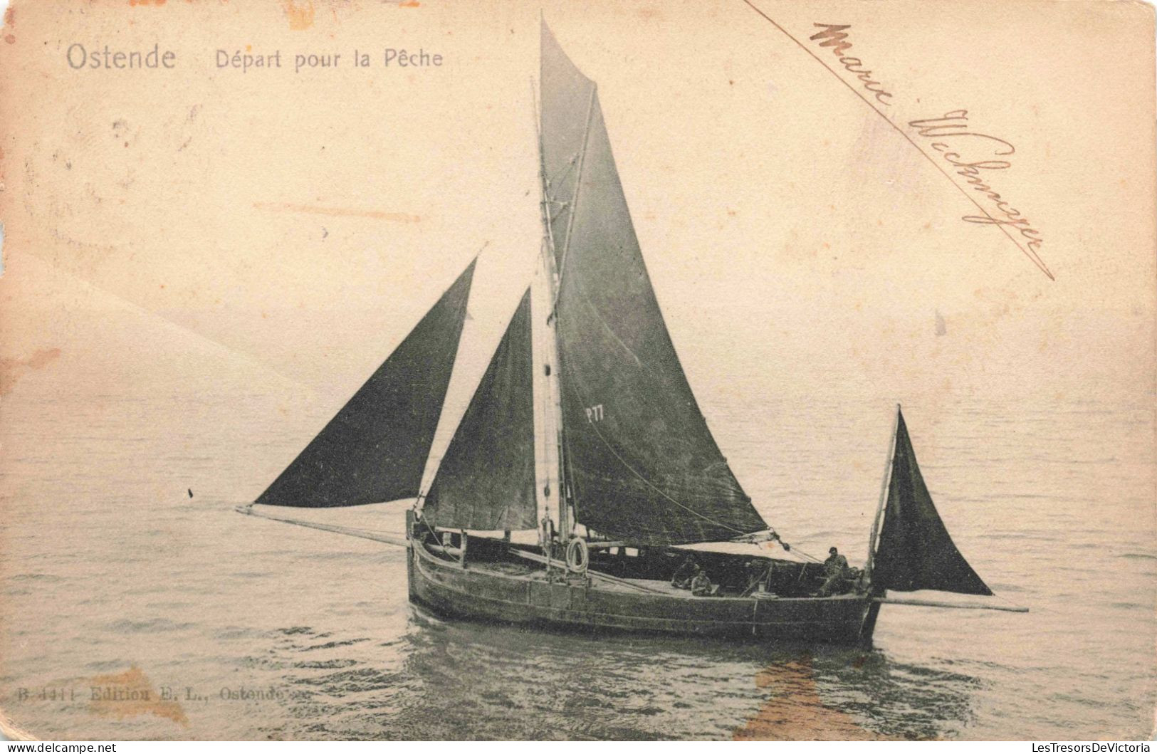 BELGIQUE - Ostende - Départ Pour La Pêche - Voilier - Carte Postale Ancienne - Brugge