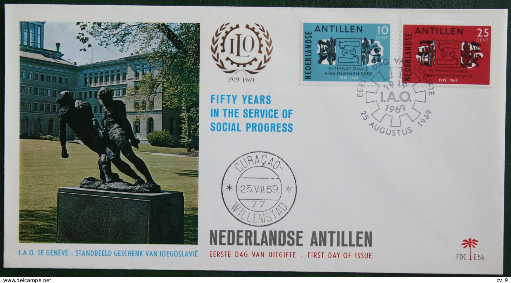 FDC 1969 International Labour Organization, I.A.O. NVPH 414-415; E56 NEDERLANDSE ANTILLEN  NETHERLANDS ANTILLES - Curaçao, Nederlandse Antillen, Aruba