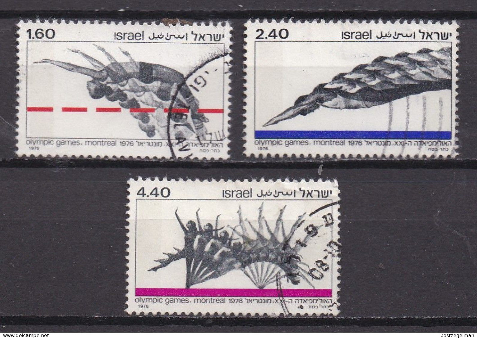 ISRAEL, 1976, Used Stamp(s)  Without  Tab, Olympic Games - Montreal, SG Number(s) 636-638, Scannr. 19166 - Used Stamps (without Tabs)