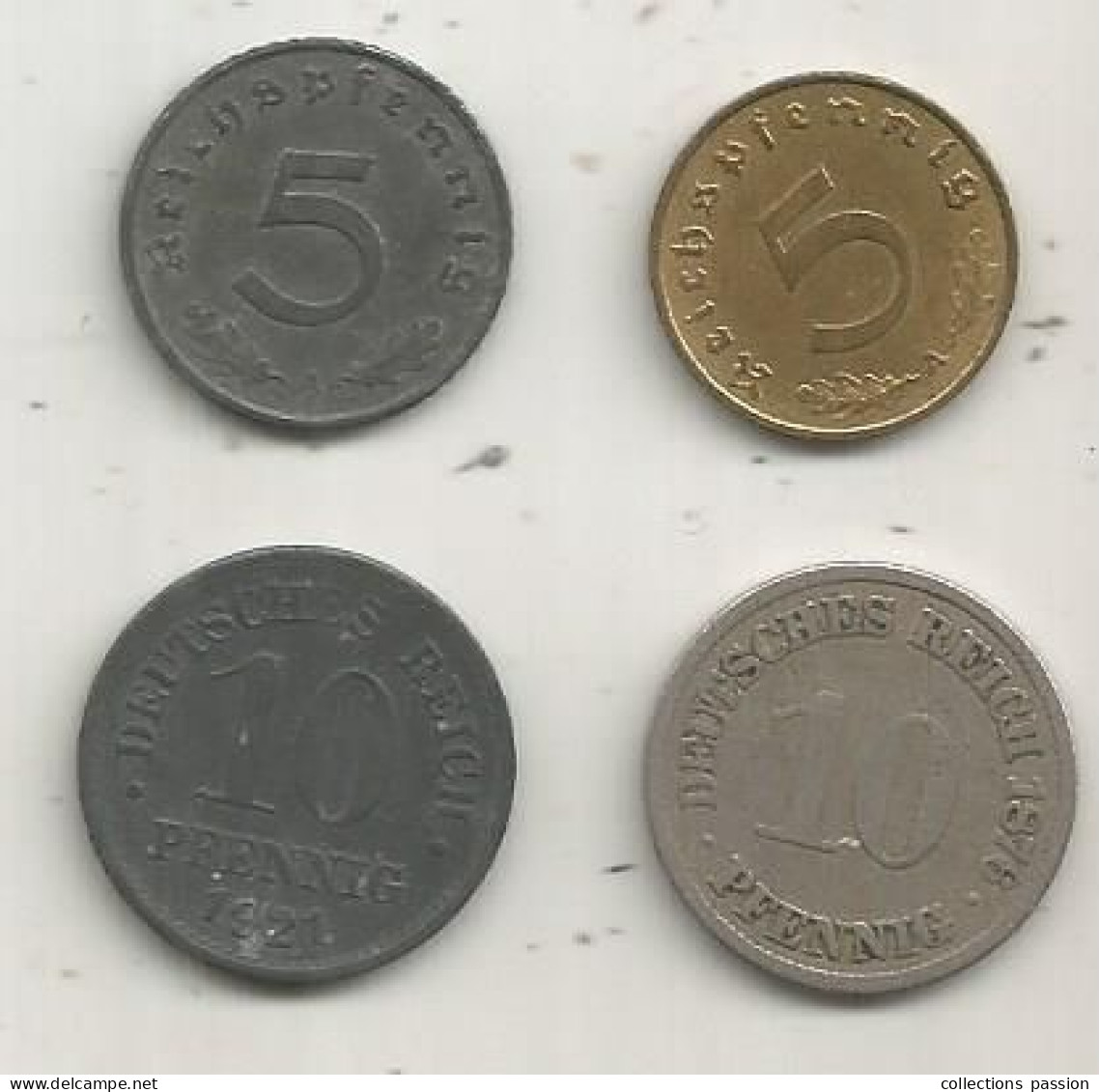 Monnaie, ALLEMAGNE, 1876-1921-1938-1940, LOT DE 4 MONNAIES - Andere & Zonder Classificatie