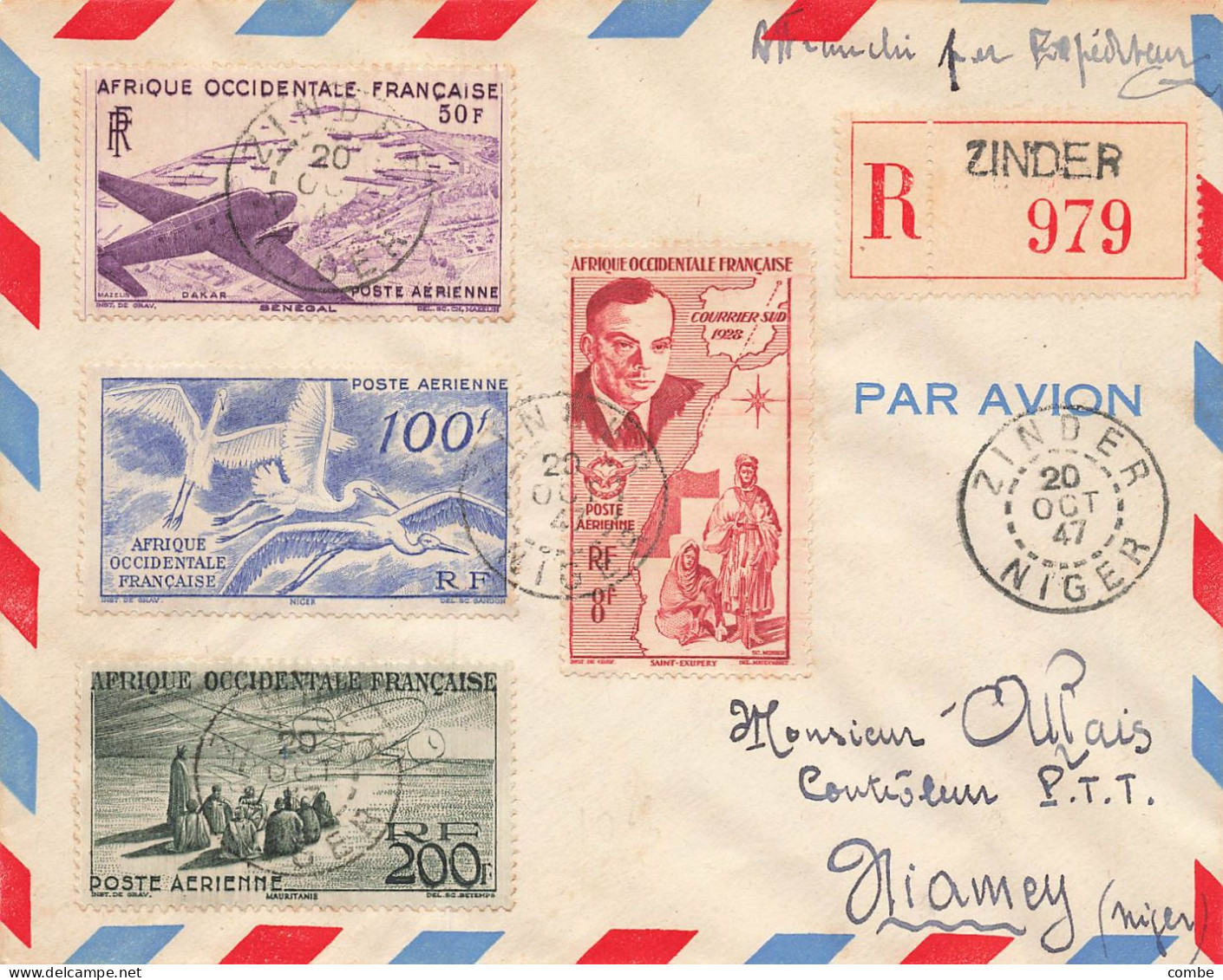 LETTRE. NIGER. 1947. RECOMMANDE PAR AVION. ZINDER POUR NIAMEY - Storia Postale