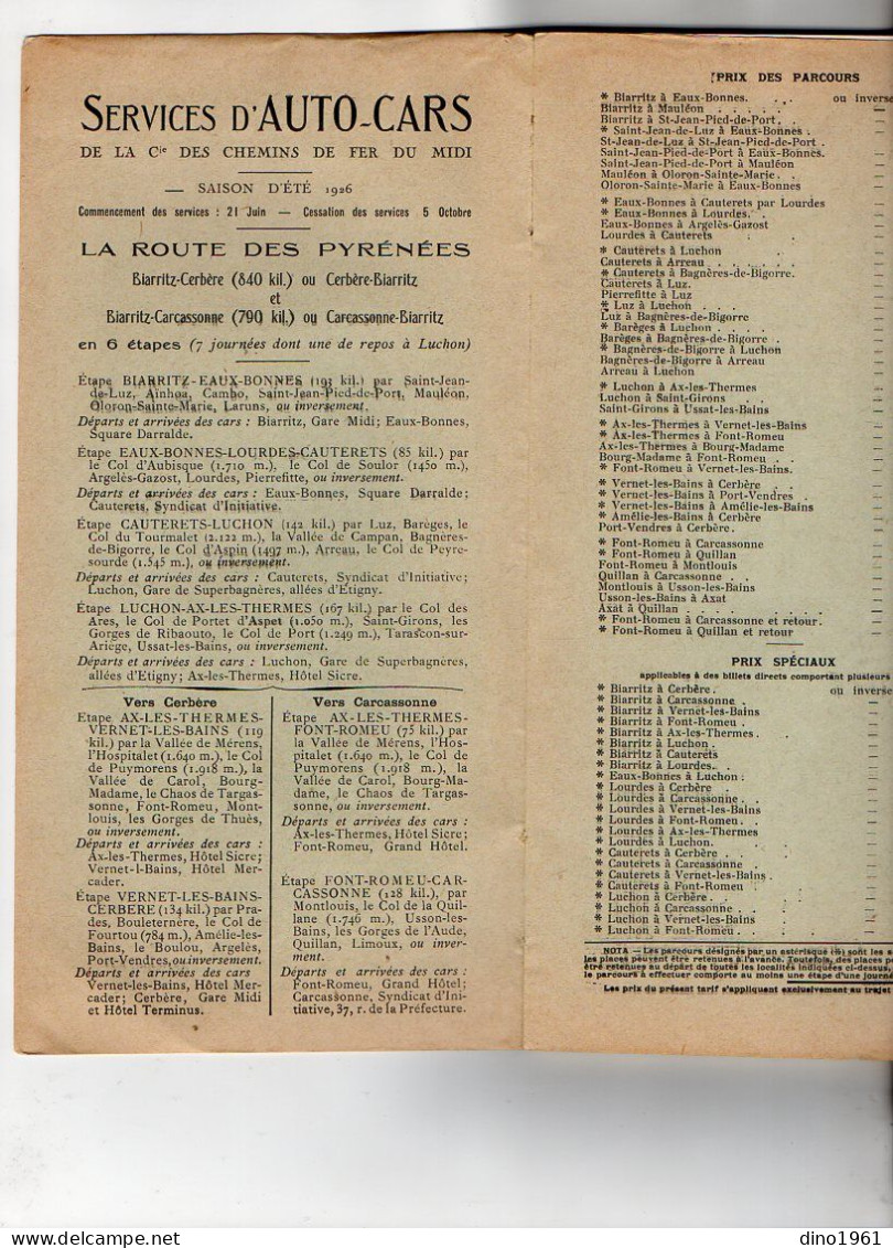 VP22.331 - 1926 - Guide / G. ROZET / Chemins De Fer Du Midi / La Route Des Pyrénées En Auto - Car : BIARRITZ X CERBERE - Spoorwegen En Trams