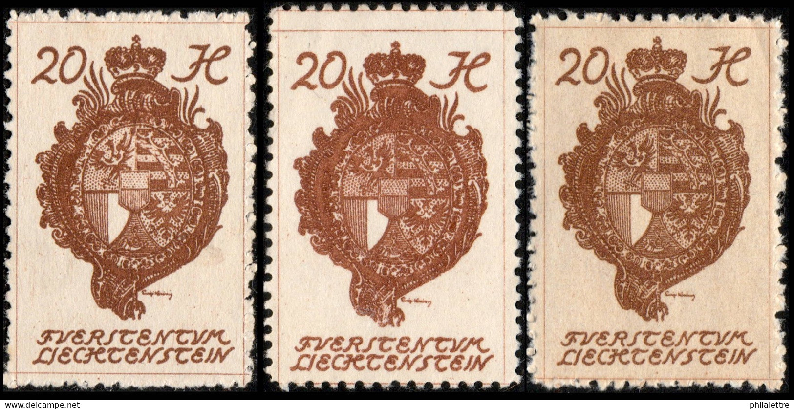 LIECHTENSTEIN - 1920 - 3x Mi.28 - 20h Reddish Brown (shades) - Mint** (b) - Ungebraucht