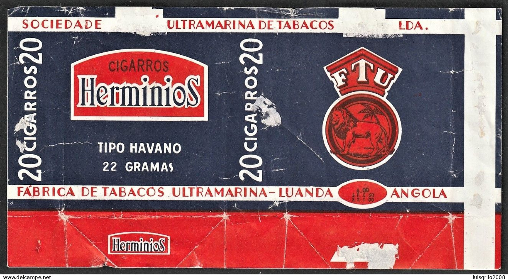 Angola, Portugal 1960/ 70, Pack Of Cigarrettes - Cigarros HERMINIOS -|- FTU Fábrica Ultramarina Tabacos, Luanda Angola - Empty Tobacco Boxes