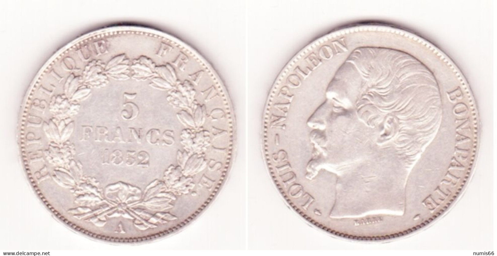 5 Francs Louis Napoléon  Bonaparte 1852 A - 5 Francs