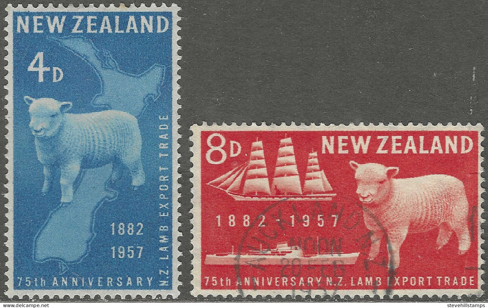 New Zealand. 1957 75th Anniversary Of First Export Of NZ Lamb. Used Complete Set. SG 758-759 - Usados