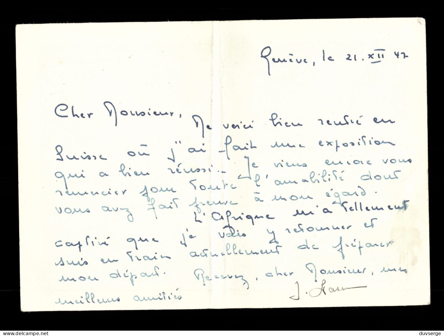 1947 Autographe Sur Carton D' Exposition De Jean Lassueur Peintre 1899-1980 (format 10,5cm X 15cm) Plis Voir Scans - Schilders & Beeldhouwers