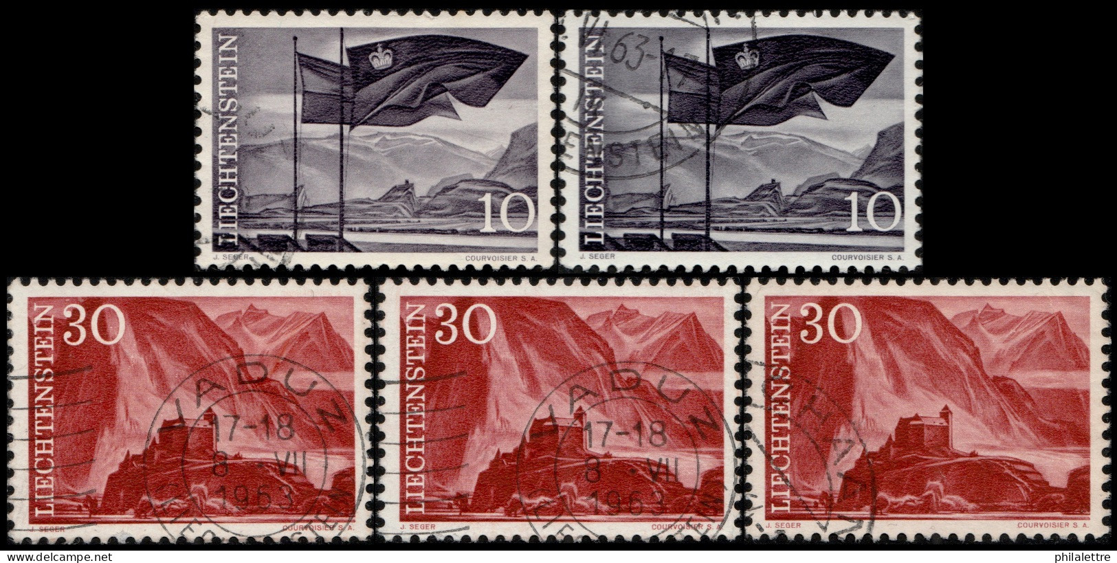 LIECHTENSTEIN - 1959 - Mi.381 (x2) & Mi.383 (x3) 10rp & 30rp Landscapes - VFU° - Oblitérés