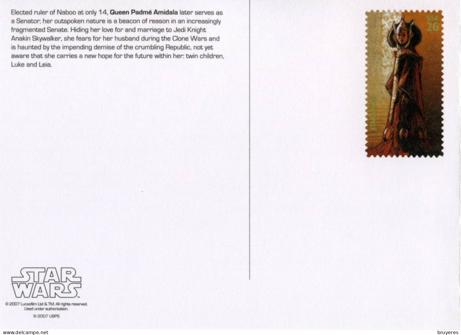 ENTIER POSTAL De 2007 Sur CP Des ETATS-UNIS Avec Timbre Et Illustration "STAR WARS - QUEEN PADME AMIDALA" - 2001-10