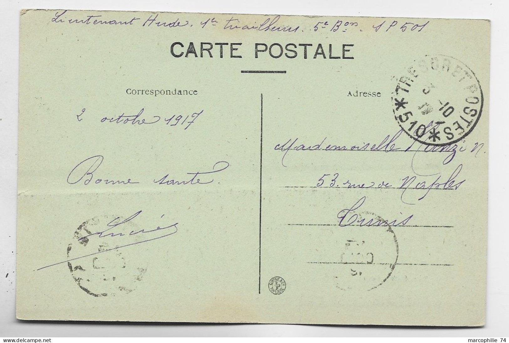 GRECE CARTE SALONIQUE + TRESOR ET POSTES 3.10.1917 *510* - Lettres & Documents