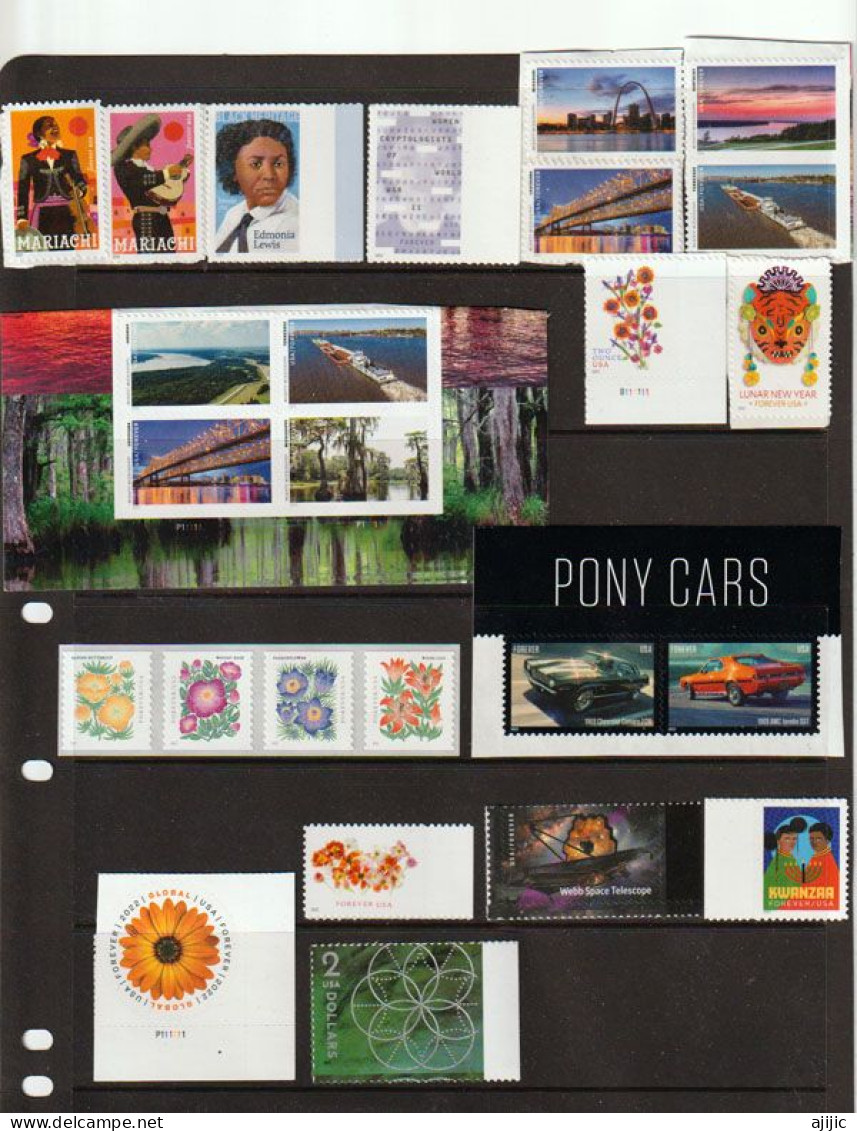 Année 2022.  25 Timbres Neufs ** (Pony Cars,Mighty Mississippi, $ 2.00 Geometry Stamp, Etc) - Unused Stamps