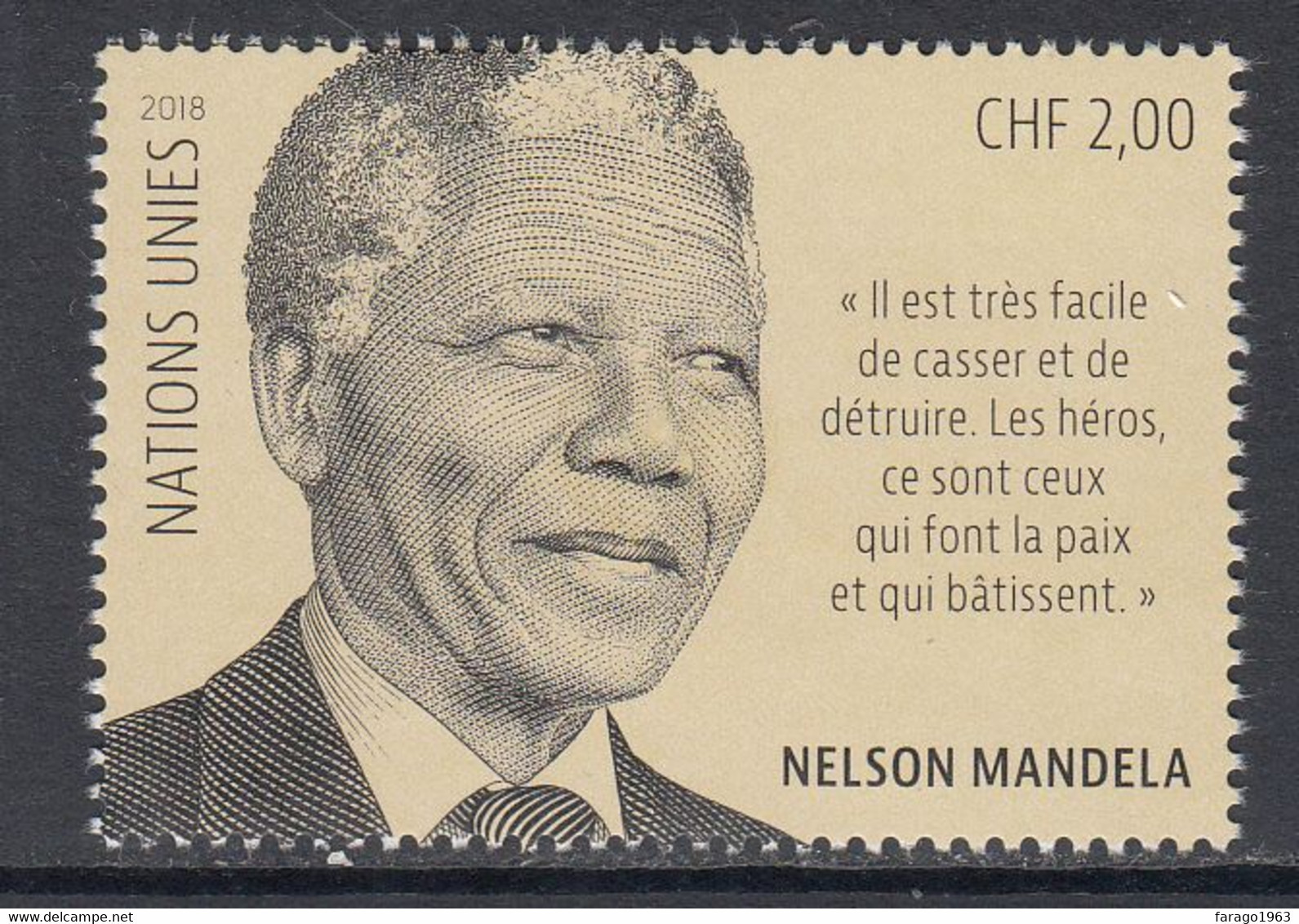 2018 United Nations Geneva Mandela Complete Set Of 1   MNH @ BELOW FACE VALUE - Nuovi