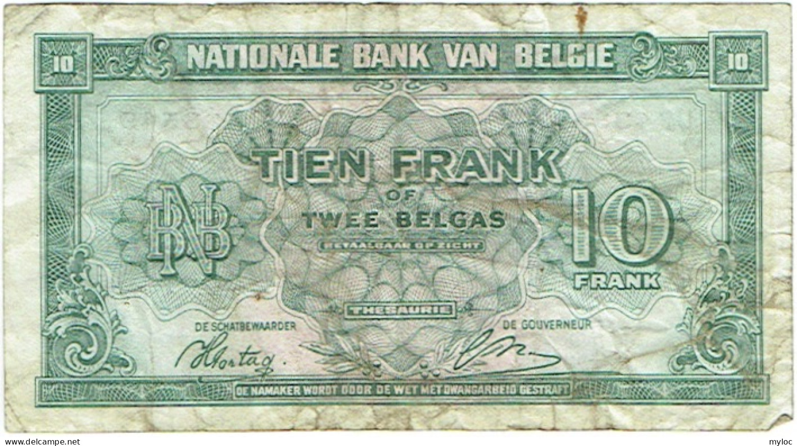 Billet.  Belgique. 10 Francs Ou Deux Belgas. 01-02-43. - Otros & Sin Clasificación