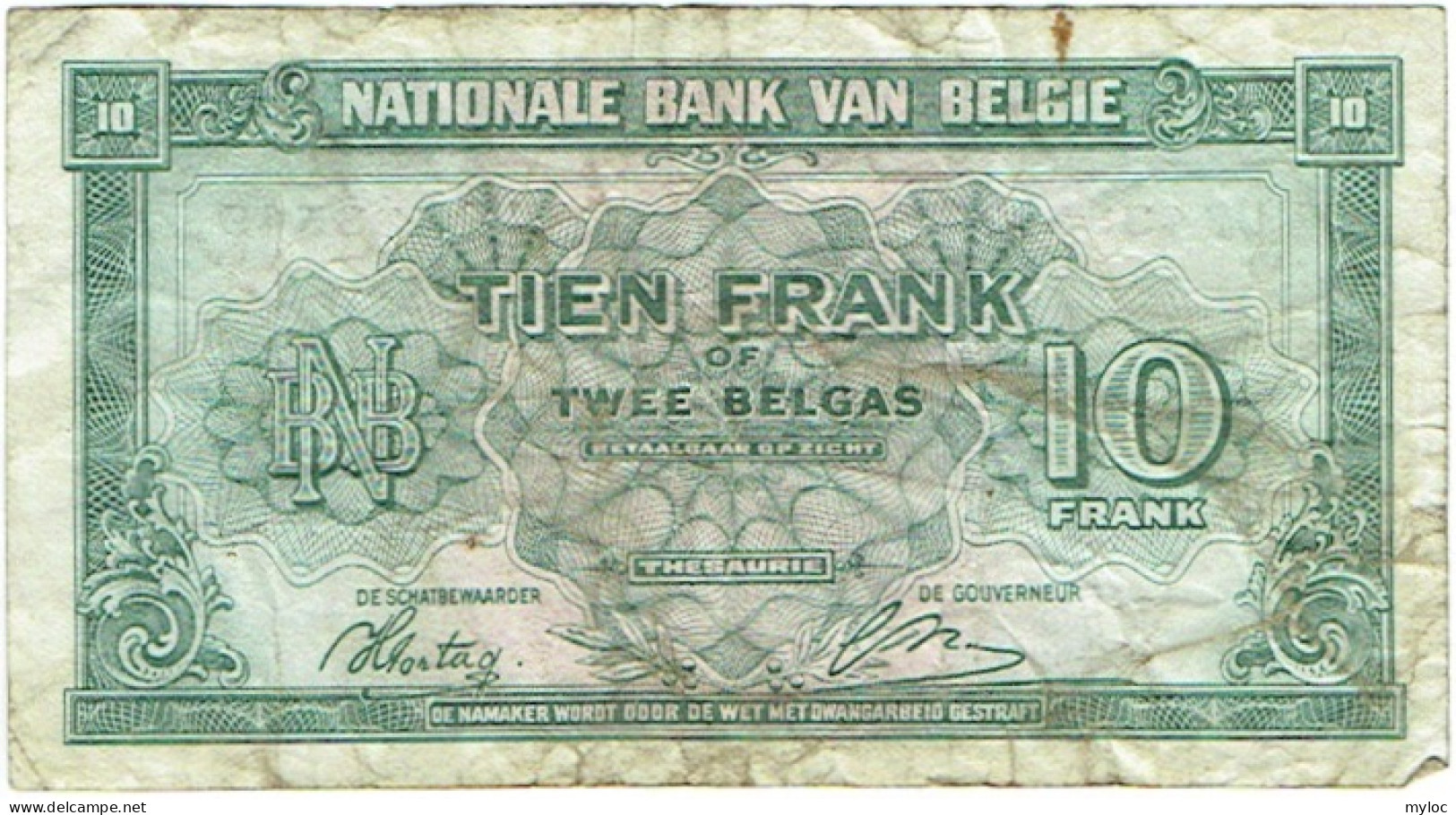 Billet.  Belgique. 10 Francs Ou Deux Belgas. 01-02-43. - Other & Unclassified