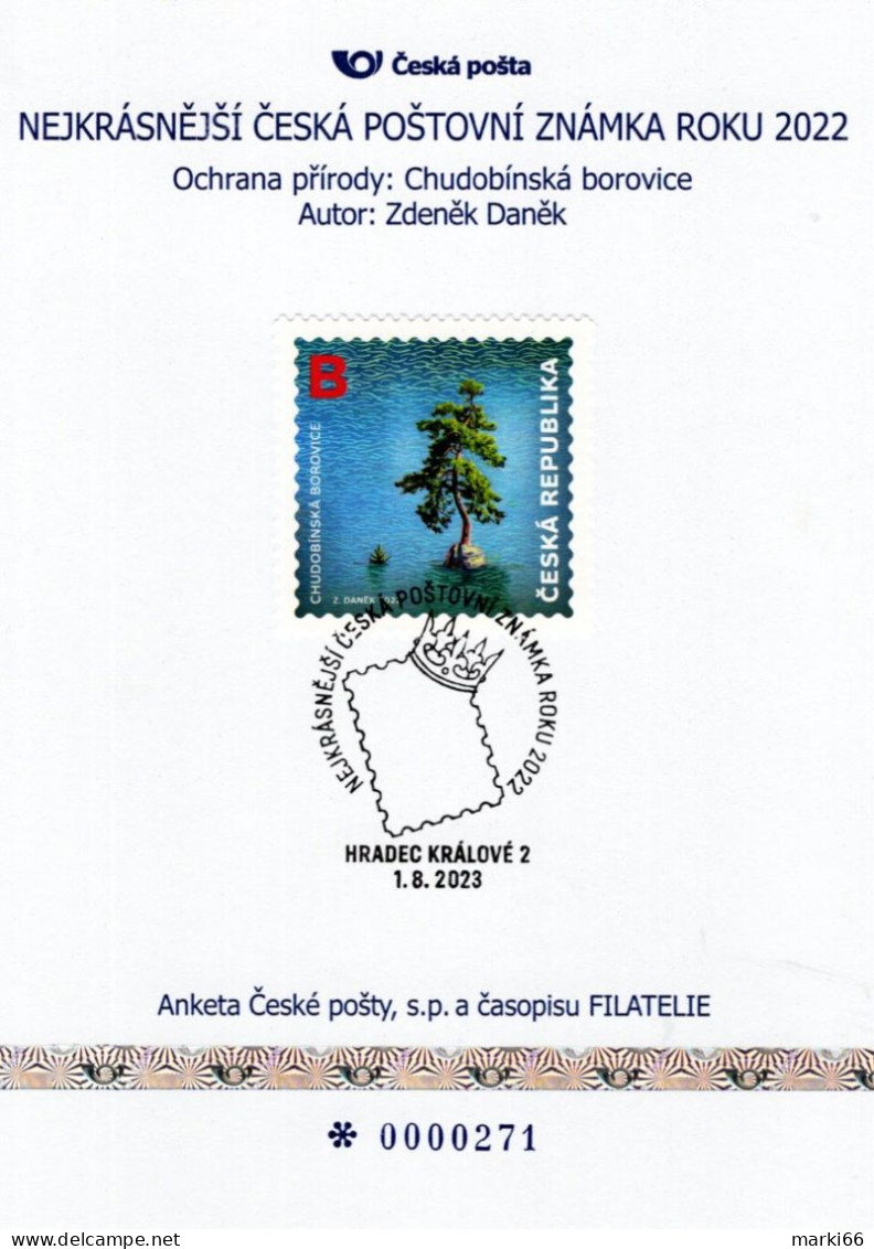 Czech Republic - 2023 - Best Stamp Of 2022 - Scots Pine - Commemorative Sheet With Special Postmark And Hologram - Covers & Documents