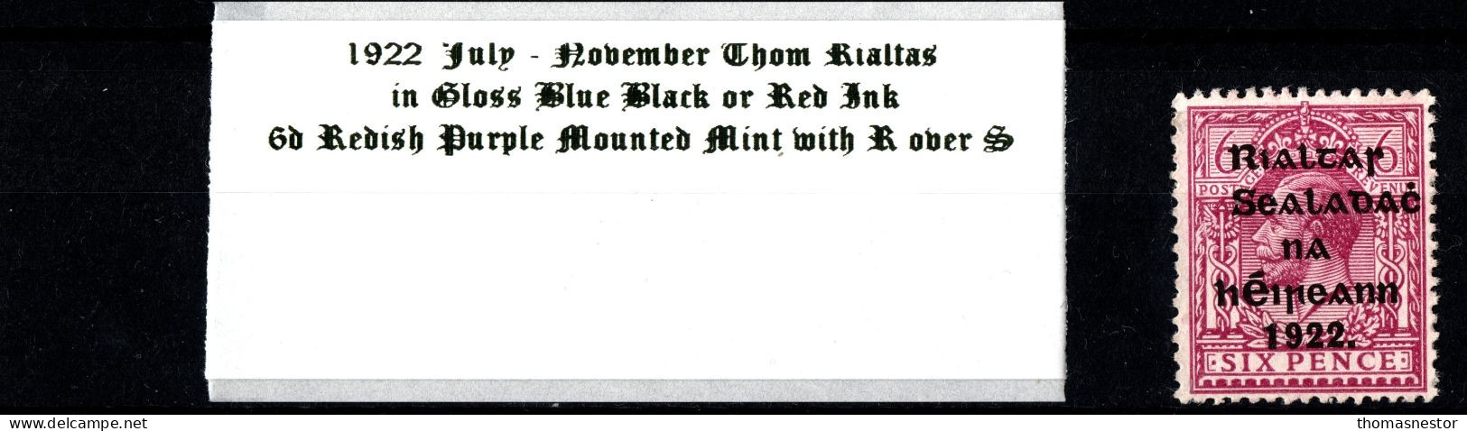 1922 Thom Rialtas, Blue Black Or Red Ink July - November 6d Redish Purple, R Over S Mounted Mint - Neufs