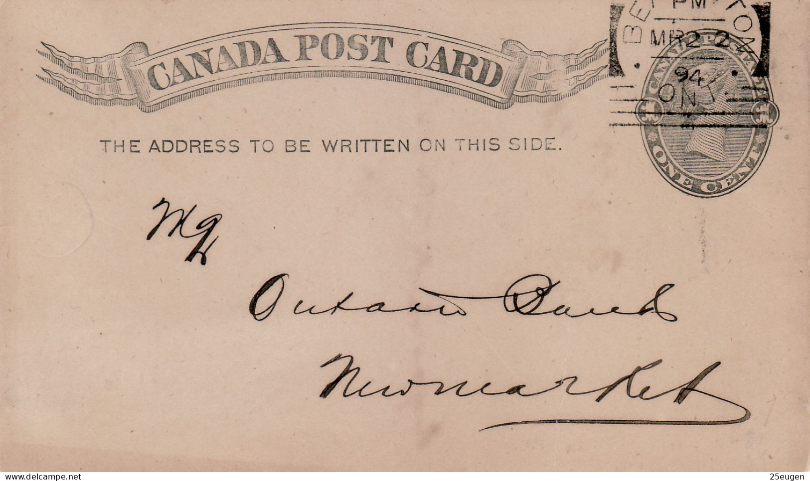 CANADA 1894  POSTCARD  SENT FROM BEAVERTON - Briefe U. Dokumente