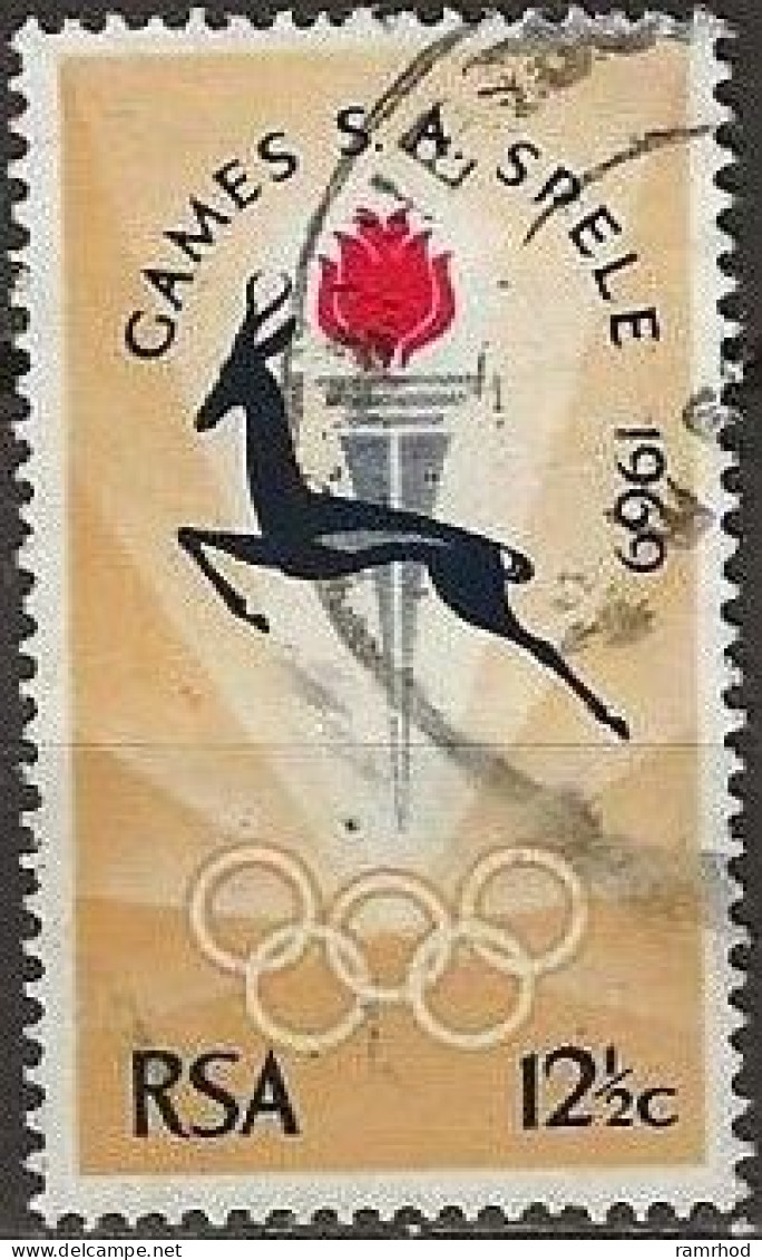 SOUTH AFRICA 1969 South African Games, Bloemfontein - 121/2c - Springbok And Olympic Torch FU - Gebruikt