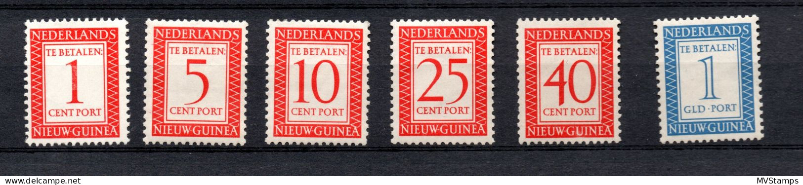 Netherlands New Guinea 1957 Old Set Tax Stamps (Michel P 1/6) MLH - Niederländisch-Neuguinea