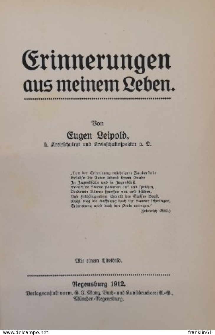 Erinnerungen Aus Meinem Leben. - Biografieën & Memoires