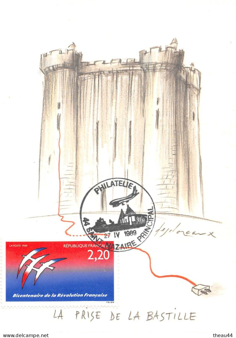 Lot de 13 Cartes du Bicentenaire de la Révolution Française en 1989  - Illustrateurs (CABU, LOUP) Oblitérations, Timbres