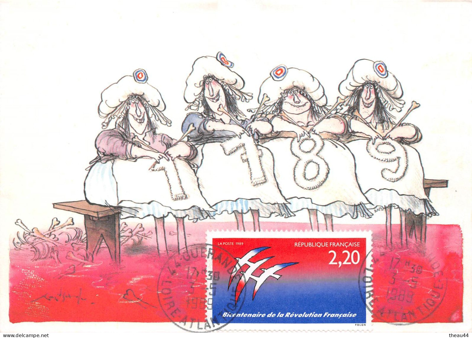 Lot de 13 Cartes du Bicentenaire de la Révolution Française en 1989  - Illustrateurs (CABU, LOUP) Oblitérations, Timbres