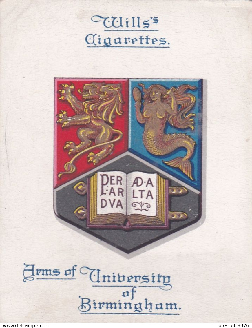 Arms Of Universities 1923 - No3 University Of Birmingham  - Wills Cigarette Card - Original Card - Large Size - Wills