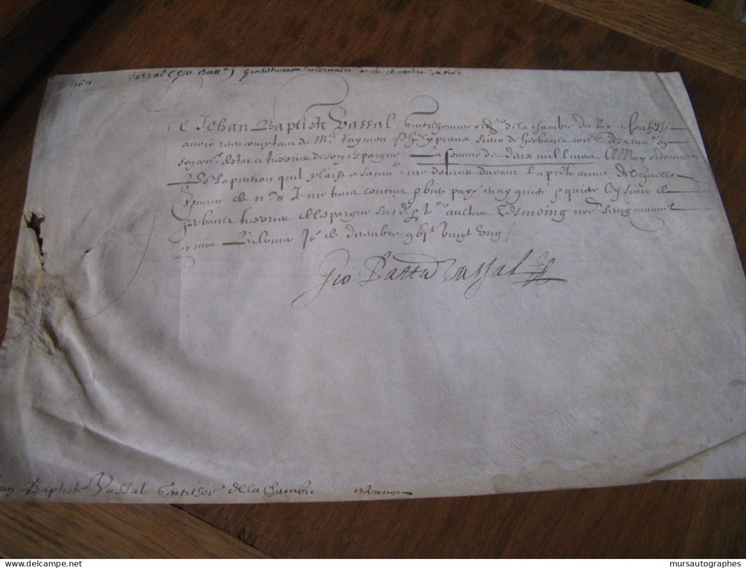 JEAN-BAPTISTE VASSAL Autographe Signé 1621 PHELYPEAUX LOUIS XIII Parchemin RARE - Historische Personen
