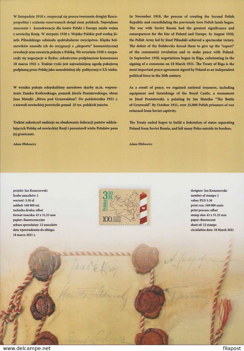 Poland 2021 Booklet / 100th Anniversary Of Peace Of Riga, Treaty Of Riga, Polish–Soviet War End / With Stamp MNH** New!! - Cuadernillos