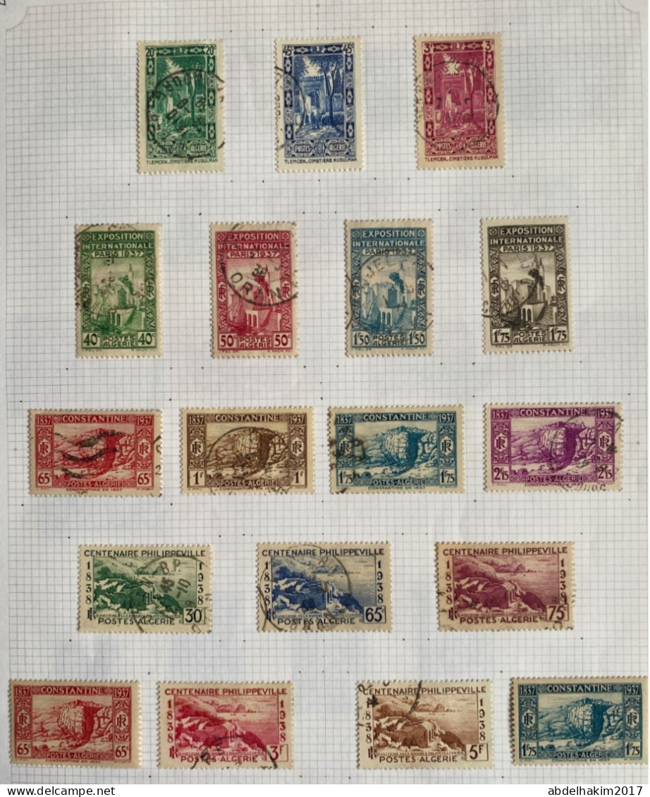 Algérie, Collection de timbres oblitérés dont centenaire, blessés au Maroc, pionniers du desert, très intéressante