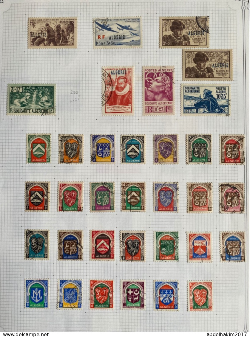 Algérie, Collection de timbres oblitérés dont centenaire, blessés au Maroc, pionniers du desert, très intéressante