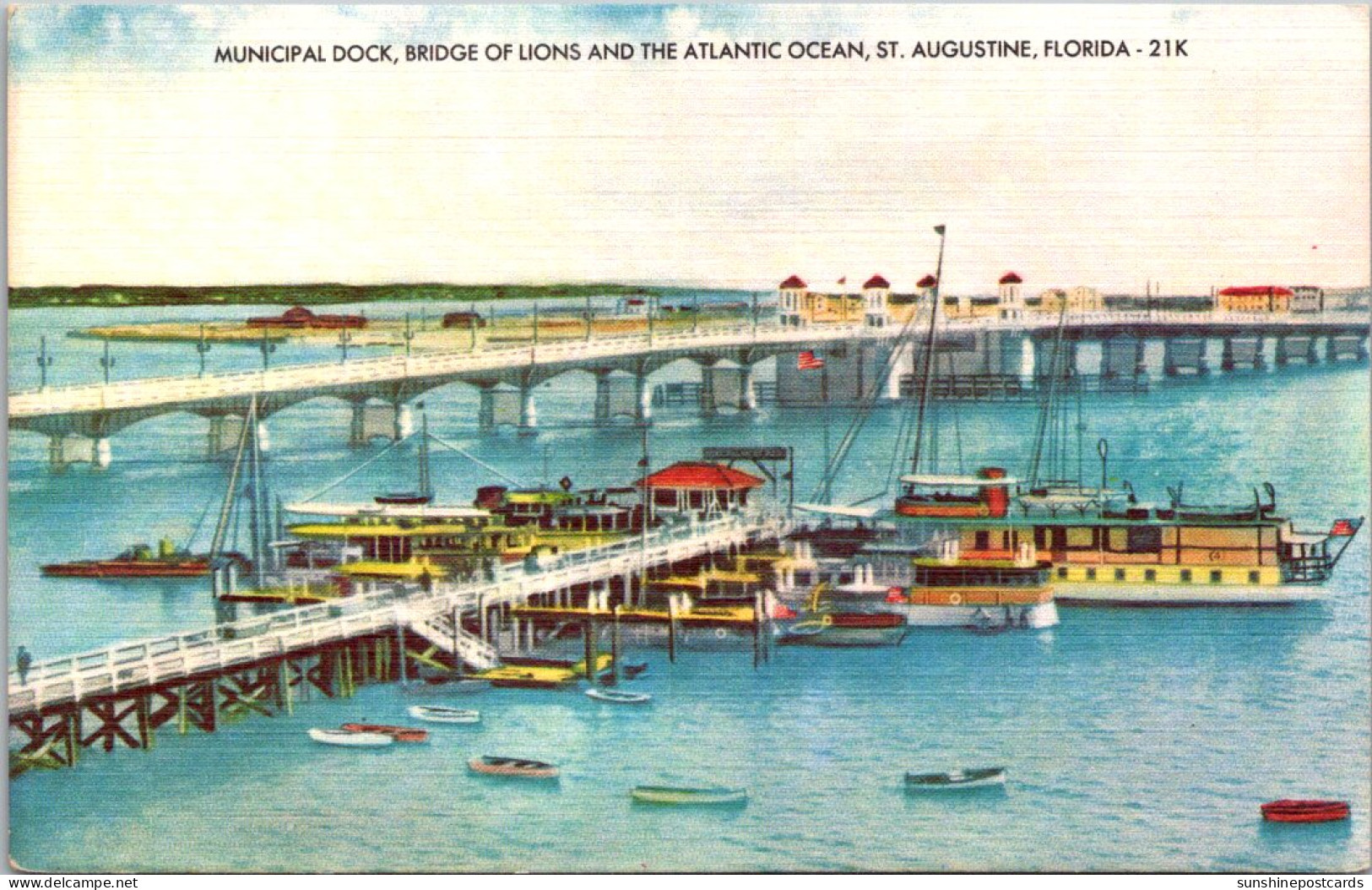 California St Augustine Municipal Dock Bridge Of Lions And The Atlantic Ocean  - St Augustine