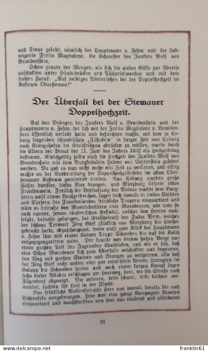 Von Banz Bis Coburg. Heimatliche Sagen Und Geschichten Aus Dem Itzgrund. - Contes & Légendes