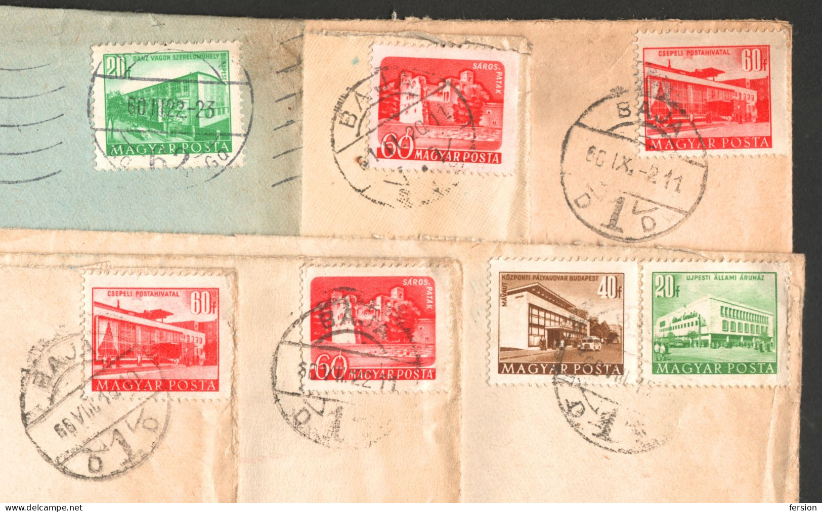 1958 1953 1960 BUILDING CASTLE Cover Letter BAJA Postmark LOT Ganz SERVICE Car Automobile BUS CSEPEL Post SÁROSPATAK - Briefe U. Dokumente