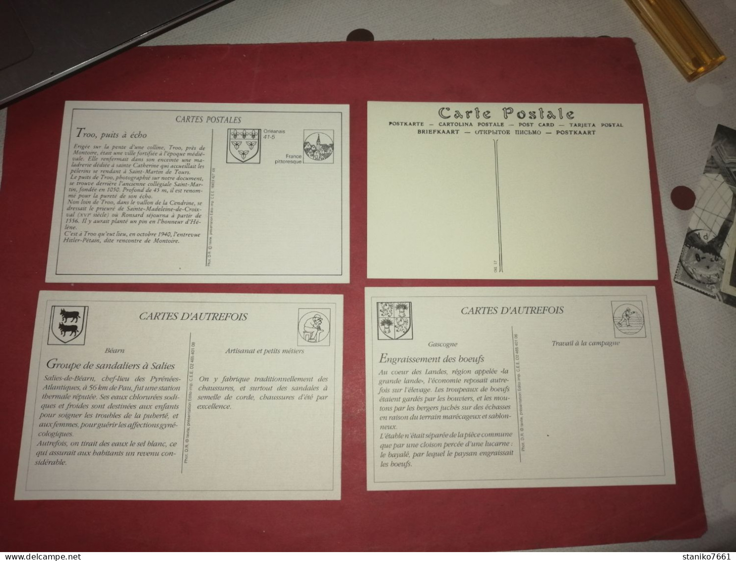 4 Cartes Postales Troo Le Puits à écho Boutigny Tuilerie Salies De Béarn Sandaliers Landes Engraissement Des Bœufs - Viehzucht