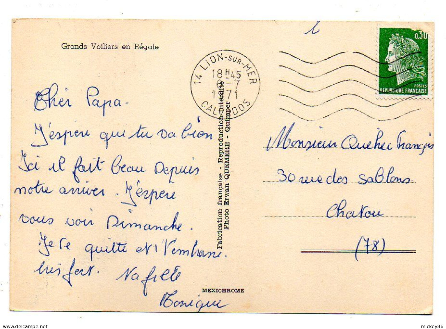 Bateaux--Voiliers--1971--Grands Voiliers En Régate .....timbre....cachet  LION SUR MER -14 - Sailing Vessels