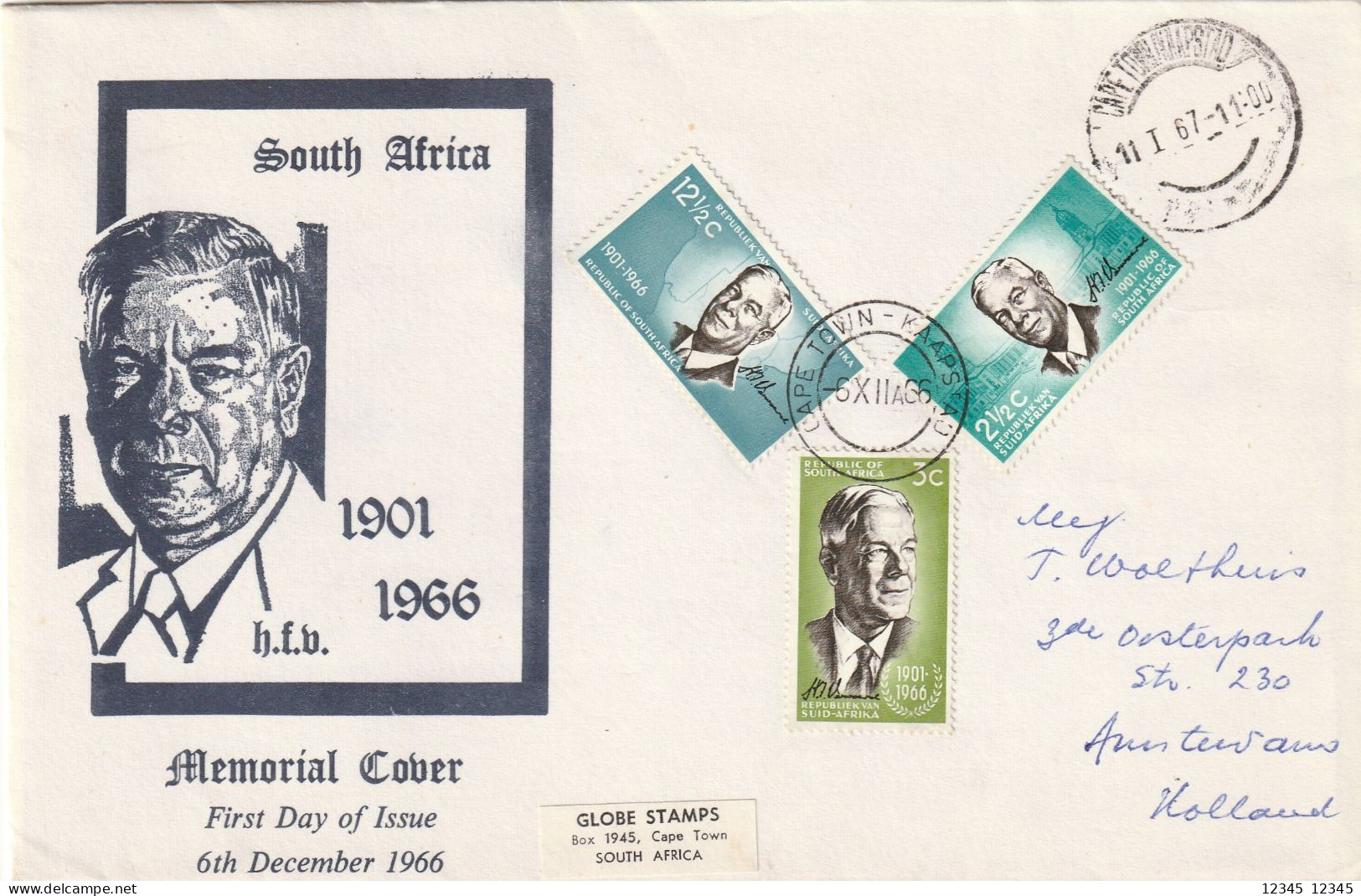 Zuid Afrika 1967, Letter From Cape Town To Amsterdam, Netherland (H. F. Verwoerd) - Briefe U. Dokumente