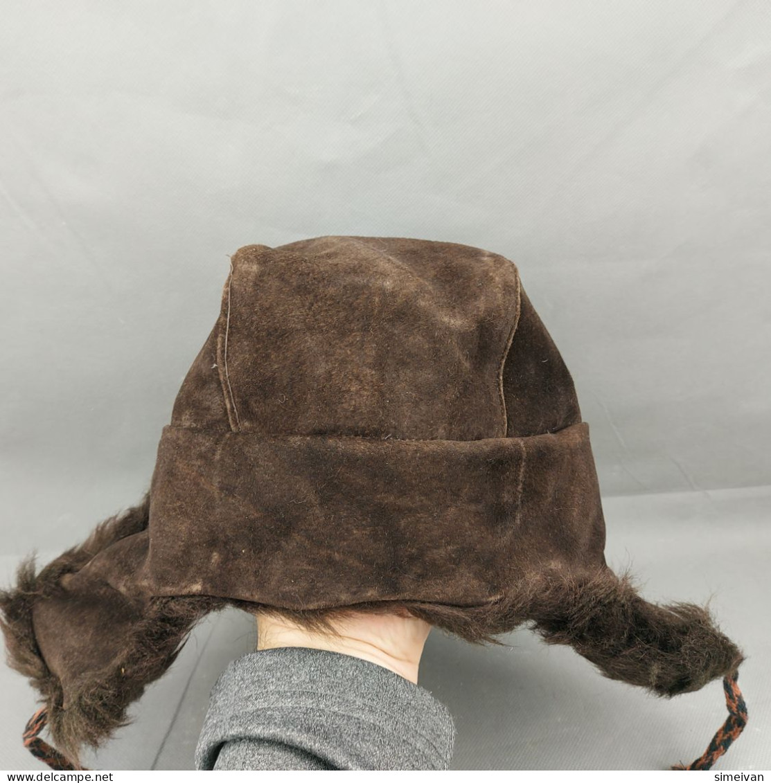 Vintage Hat With Ear Flaps Dark Brown Artificial Leather  #0286