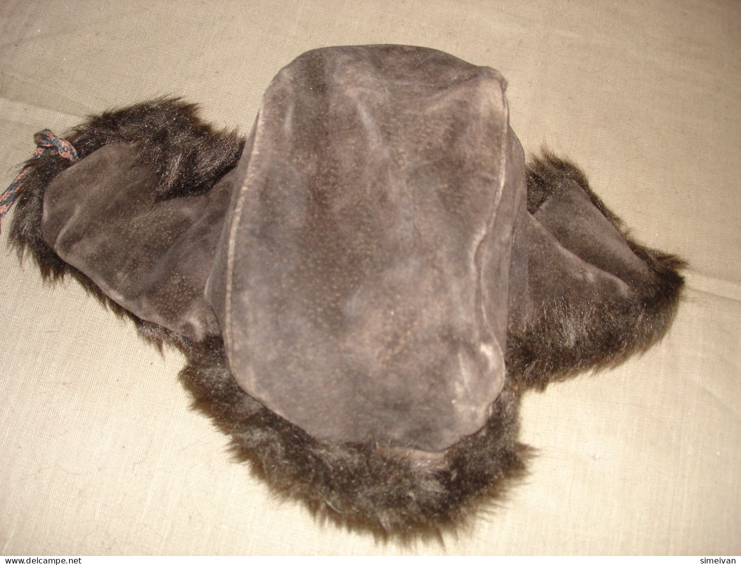 Vintage Hat With Ear Flaps Dark Brown Artificial Leather  #0286