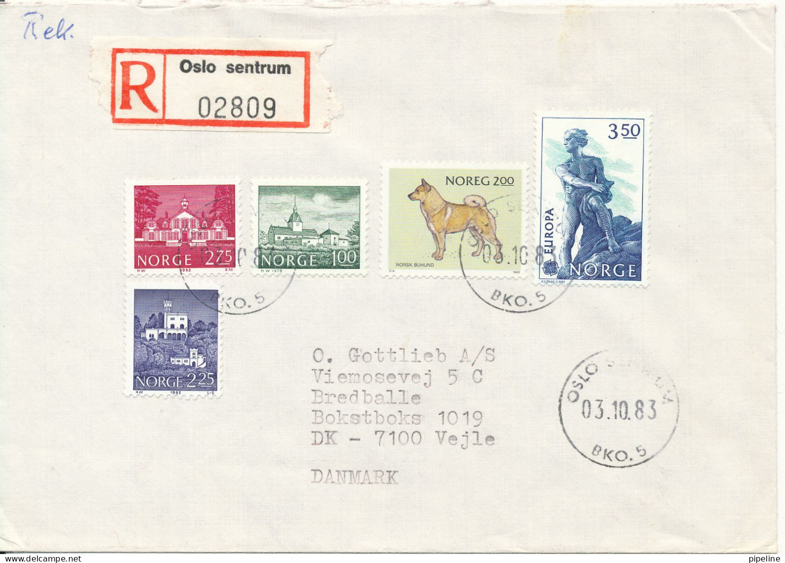 Norway Registered Cover Sent To Denmark Oslo Centrum 3-10-1983 - Storia Postale