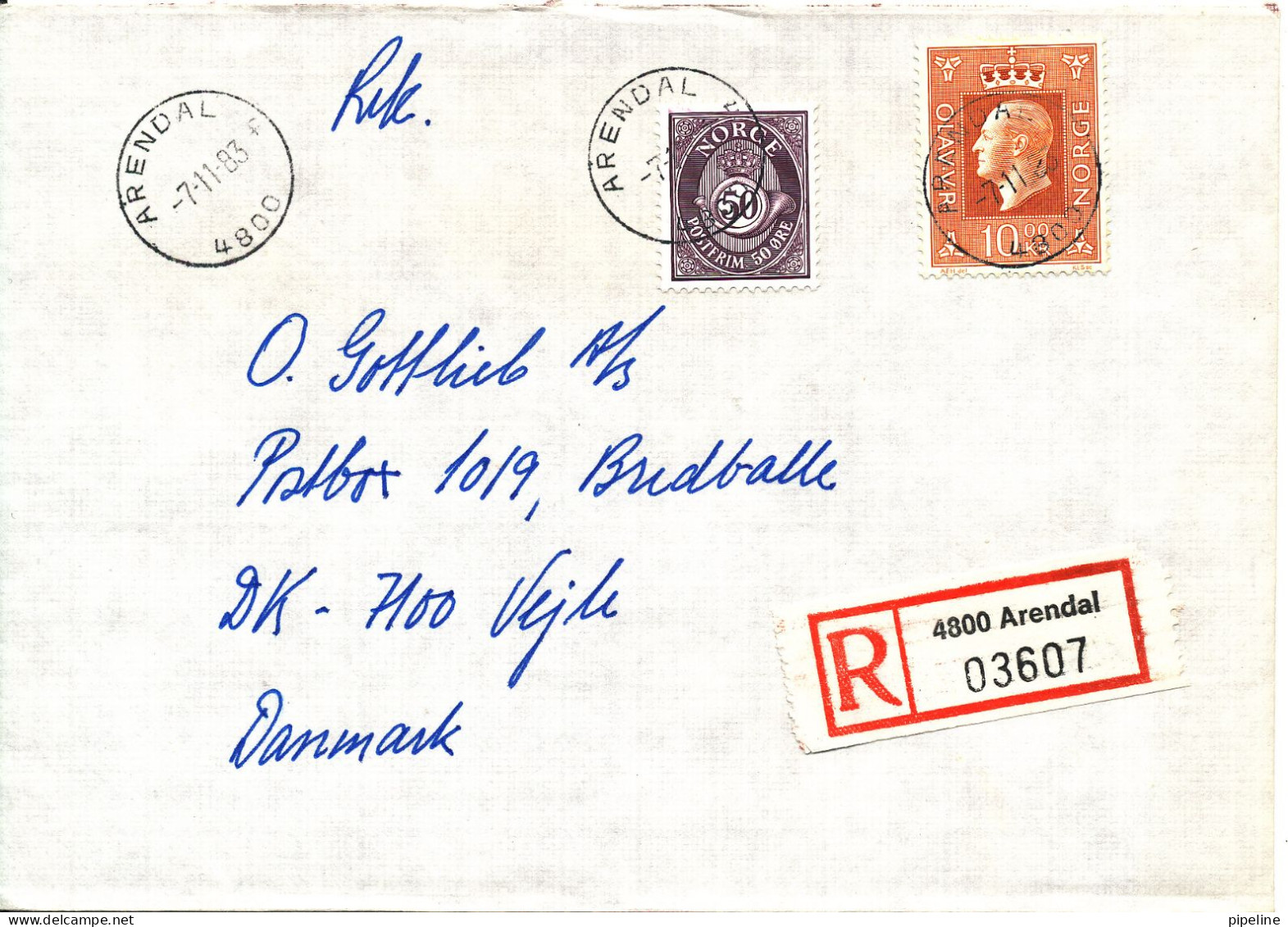 Norway Registered Cover Sent To Denmark Arendal 7-11-1983 - Storia Postale