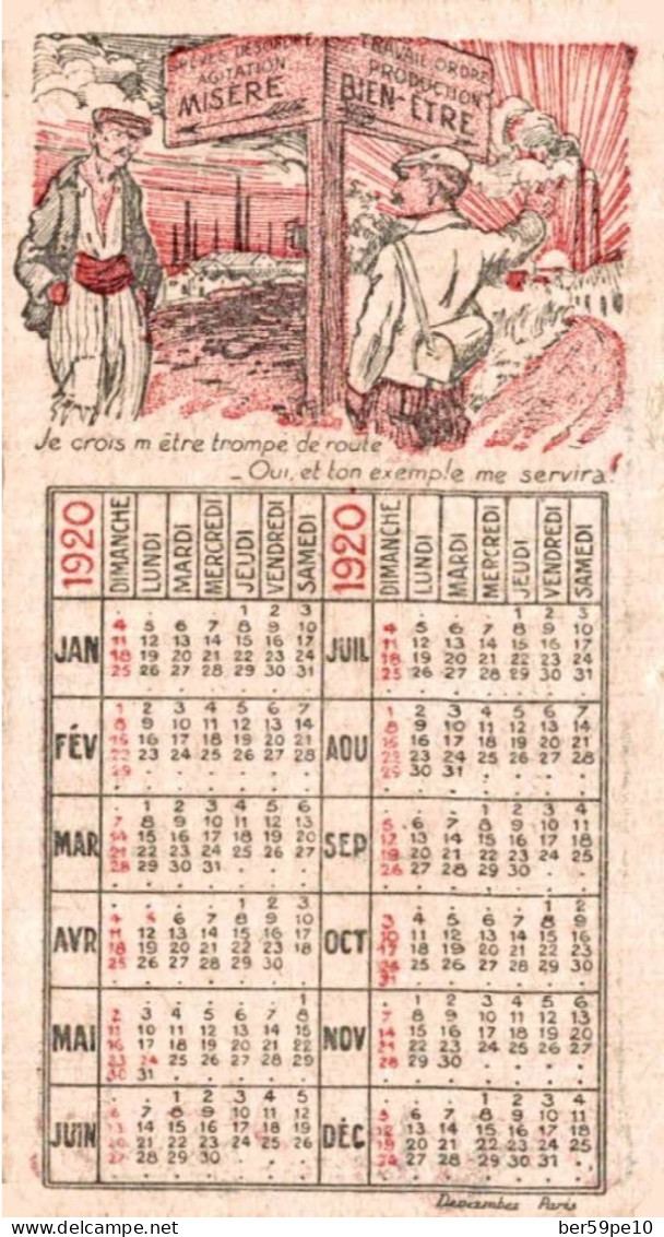 CHROMO CALENDRIER PUBLICITAIRE ILLUSTRE  L'ORDRE ET LE TRAVAIL ABONDANCE ET PROSPERITE CALENDRIER 1920 AU VERSO - Groot Formaat: 1901-20