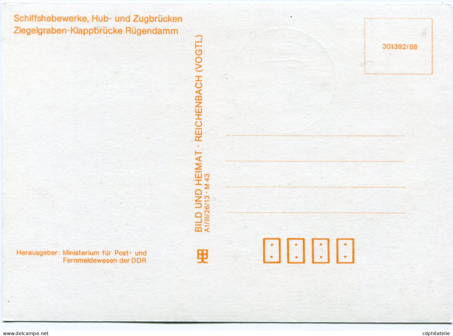 ALLEMAGNE ORIENTALE CARTE MAXIMUM DU N°2813 PONT-LEVIS SUR LA DIGUE DE RUGEN AVEC OBL BERLIN 18-10-88 - Maximum Cards