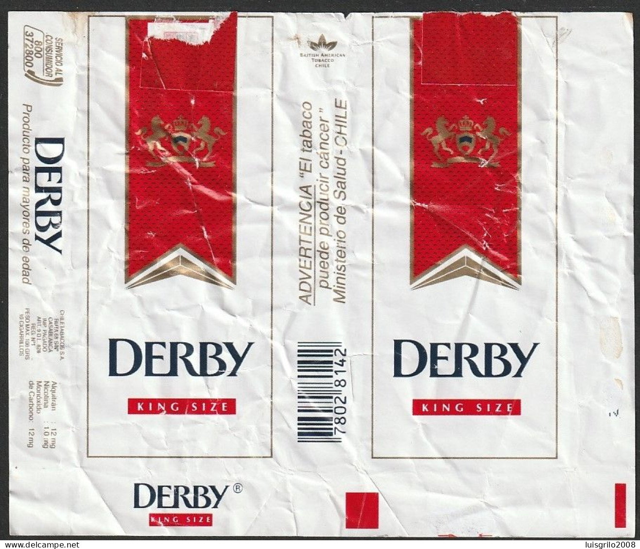 Chile, Old Cigarrette Pack - DERBY King Size -|- Chile Tabacos - Empty Tobacco Boxes