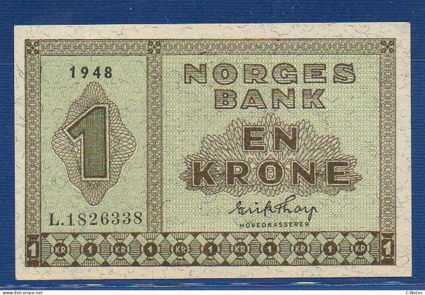 NORWAY - P.15b – 1 Krone 1948 XF/AU, S/n L.1826338 - Noorwegen